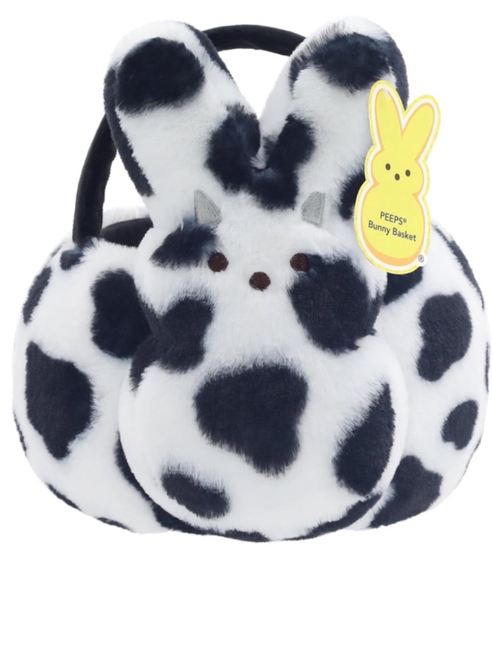 Cow-Print Plush Bunny Basket - Black and White/ Peeps